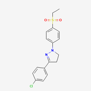 molecular formula C17H17ClN2O2S B8043282 3-(4-Chlorophenyl)-1-(4-(ethylsulfonyl)phenyl)-4,5-dihydro-1H-pyrazole 