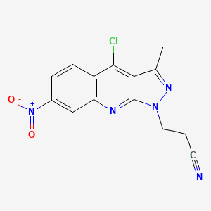 molecular formula C14H10ClN5O2 B8043397 3-(4-Chloro-3-methyl-7-nitropyrazolo[3,4-b]quinolin-1-yl)propanenitrile 