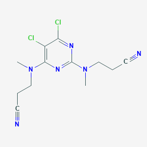 molecular formula C12H14Cl2N6 B8043606 3-[[5,6-Dichloro-2-[2-cyanoethyl(methyl)amino]pyrimidin-4-yl]-methylamino]propanenitrile 