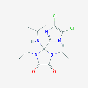 molecular formula C13H19Cl2N5O2 B8043648 2-(4,5-dichloro-1H-imidazol-2-yl)-1,3-diethyl-2-(propan-2-ylamino)imidazolidine-4,5-dione 