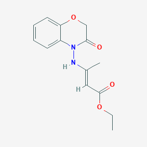 molecular formula C14H16N2O4 B8043671 ethyl (E)-3-[(3-oxo-1,4-benzoxazin-4-yl)amino]but-2-enoate 