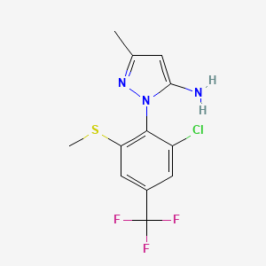 molecular formula C12H11ClF3N3S B8044349 2-[2-Chloro-6-methylsulfanyl-4-(trifluoromethyl)phenyl]-5-methylpyrazol-3-amine 