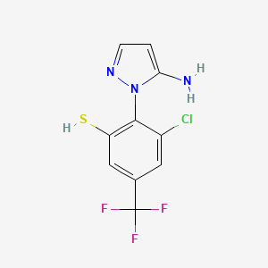 molecular formula C10H7ClF3N3S B8044352 2-(5-Aminopyrazol-1-yl)-3-chloro-5-(trifluoromethyl)benzenethiol 