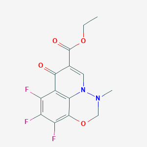 molecular formula C14H11F3N2O4 B8044389 Ethyl 6,7,8-trifluoro-2-methyl-10-oxo-4-oxa-1,2-diazatricyclo[7.3.1.05,13]trideca-5,7,9(13),11-tetraene-11-carboxylate 