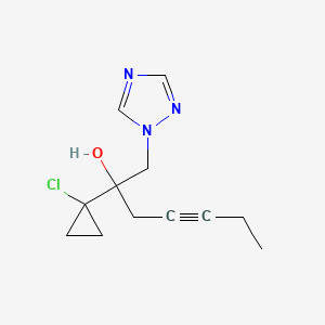 molecular formula C12H16ClN3O B8044431 6-(1-Chlorocyclopropyl)-6-hydroxy-7-(1,2,4triazol-1-yl)3-heptine 