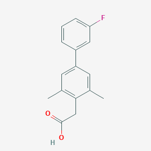 molecular formula C16H15FO2 B8044799 2-[4-(3-Fluorophenyl)-2,6-dimethylphenyl]acetic acid 