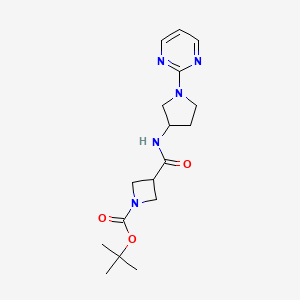 molecular formula C17H25N5O3 B8045466 tert-Butyl 3-((1-(pyrimidin-2-yl)pyrrolidin-3-yl)carbamoyl)azetidine-1-carboxylate 