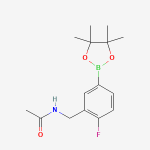 molecular formula C15H21BFNO3 B8045486 N-(2-Fluoro-5-(4,4,5,5-tetramethyl-1,3,2-dioxaborolan-2-yl)benzyl)acetamide 