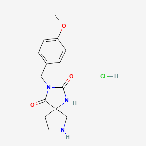 molecular formula C14H18ClN3O3 B8045520 3-(4-Methoxybenzyl)-1,3,7-triazaspiro[4.4]nonane-2,4-dione hydrochloride 