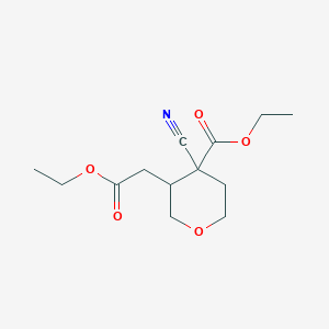 molecular formula C13H19NO5 B8045528 Ethyl 4-cyano-3-(2-ethoxy-2-oxoethyl)tetrahydro-2H-pyran-4-carboxylate 