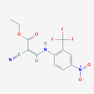 molecular formula C13H10F3N3O4 B8045582 Ethyl 2-cyano-3-((4-nitro-2-(trifluoromethyl)phenyl)amino)acrylate 