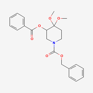 molecular formula C22H25NO6 B8045604 Benzyl 3-(benzoyloxy)-4,4-dimethoxypiperidine-1-carboxylate 