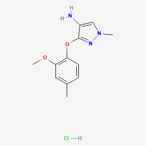 molecular formula C12H16ClN3O2 B8045939 3-(2-Methoxy-4-methylphenoxy)-1-methyl-1H-pyrazol-4-amine hydrochloride 