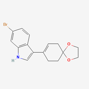 molecular formula C16H16BrNO2 B8046016 6-Bromo-3-(1,4-dioxaspiro[4.5]dec-7-en-8-yl)-1H-indole CAS No. 1637781-59-9