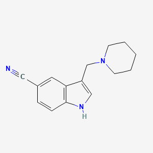 molecular formula C15H17N3 B8046044 3-(Piperidin-1-ylmethyl)-1H-indole-5-carbonitrile 