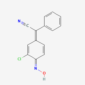 molecular formula C14H9ClN2O B8046232 (2Z)-2-[(4E)-3-chloro-4-hydroxyiminocyclohexa-2,5-dien-1-ylidene]-2-phenylacetonitrile 