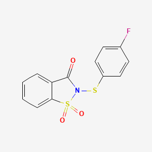 molecular formula C13H8FNO3S2 B8046303 2-(4-Fluorophenyl)sulfanyl-1,1-dioxo-1,2-benzothiazol-3-one 