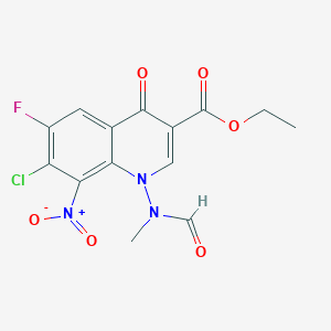 molecular formula C14H11ClFN3O6 B8046330 Ethyl 7-chloro-6-fluoro-1-[formyl(methyl)amino]-8-nitro-4-oxoquinoline-3-carboxylate 