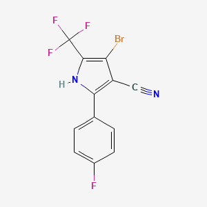 molecular formula C12H5BrF4N2 B8046365 4-bromo-2-(4-fluorophenyl)-5-(trifluoromethyl)-1H-pyrrole-3-carbonitrile 