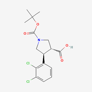molecular formula C16H19Cl2NO4 B8046786 (3R,4S)-4-(2,3-dichlorophenyl)-1-[(2-methylpropan-2-yl)oxycarbonyl]pyrrolidine-3-carboxylic acid 
