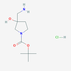 molecular formula C10H21ClN2O3 B8047154 Tert-butyl 3-(aminomethyl)-3-hydroxypyrrolidine-1-carboxylate hydrochloride 