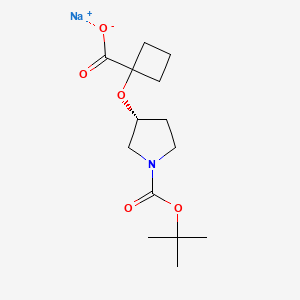 molecular formula C14H22NNaO5 B8047272 sodium;1-[(3R)-1-[(2-methylpropan-2-yl)oxycarbonyl]pyrrolidin-3-yl]oxycyclobutane-1-carboxylate 
