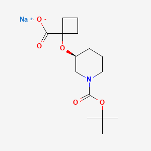 molecular formula C15H24NNaO5 B8047276 sodium;1-[(3S)-1-[(2-methylpropan-2-yl)oxycarbonyl]piperidin-3-yl]oxycyclobutane-1-carboxylate 