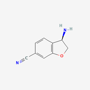 molecular formula C9H8N2O B8048422 (3R)-3-Amino-2,3-dihydrobenzo[b]furan-6-carbonitrile 