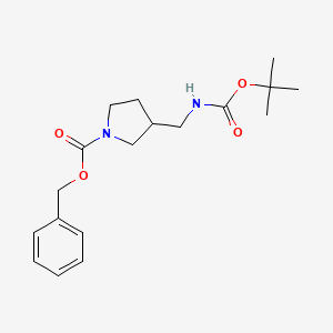 molecular formula C18H26N2O4 B8048547 3-(tert-Butoxycarbonylaminomethyl)pyrrolidine-1-carboxylic acid benzyl ester 