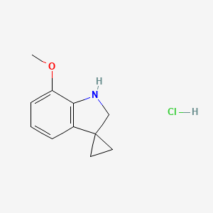 molecular formula C11H14ClNO B8048604 7'-Methoxy-1',2'-dihydrospiro[cyclopropane-1,3'-indole] hydrochloride 
