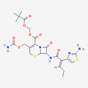 molecular formula C23H29N5O8S2 B8048845 2,2-dimethylpropanoyloxymethyl 7-[[(Z)-2-(2-amino-1,3-thiazol-4-yl)pent-2-enoyl]amino]-3-(carbamoyloxymethyl)-8-oxo-5-thia-1-azabicyclo[4.2.0]oct-2-ene-2-carboxylate 