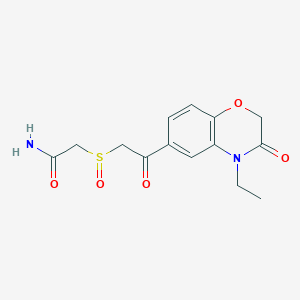molecular formula C14H16N2O5S B8048946 2-[2-(4-Ethyl-3-oxo-1,4-benzoxazin-6-yl)-2-oxoethyl]sulfinylacetamide 