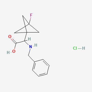 molecular formula C14H17ClFNO2 B8049272 2-(Benzylamino)-2-(3-fluoro-1-bicyclo[1.1.1]pentanyl)acetic acid;hydrochloride 