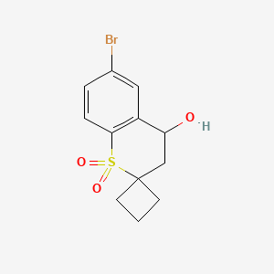 molecular formula C12H13BrO3S B8049393 6-Bromo-1,1-dioxospiro[3,4-dihydrothiochromene-2,1'-cyclobutane]-4-ol 