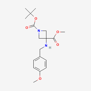 molecular formula C18H26N2O5 B8049486 1-(Tert-butyl) 3-methyl 3-((4-methoxybenzyl)amino)azetidine-1,3-dicarboxylate 