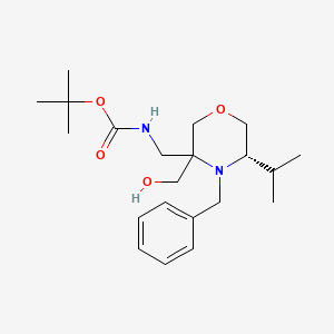 molecular formula C21H34N2O4 B8049615 tert-butyl N-[[(5S)-4-benzyl-3-(hydroxymethyl)-5-propan-2-ylmorpholin-3-yl]methyl]carbamate 