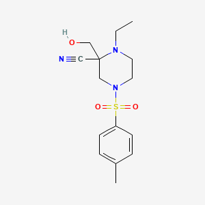 molecular formula C15H21N3O3S B8049627 1-Ethyl-2-(hydroxymethyl)-4-(4-methylphenyl)sulfonylpiperazine-2-carbonitrile 