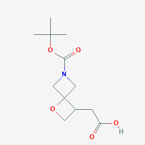 molecular formula C12H19NO5 B8049675 2-[6-[(2-Methylpropan-2-yl)oxycarbonyl]-1-oxa-6-azaspiro[3.3]heptan-3-yl]acetic acid 