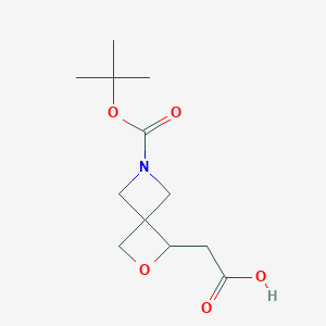 molecular formula C12H19NO5 B8049681 2-[6-[(2-Methylpropan-2-yl)oxycarbonyl]-2-oxa-6-azaspiro[3.3]heptan-3-yl]acetic acid 