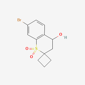 molecular formula C12H13BrO3S B8049717 7-Bromo-1,1-dioxospiro[3,4-dihydrothiochromene-2,1'-cyclobutane]-4-ol 