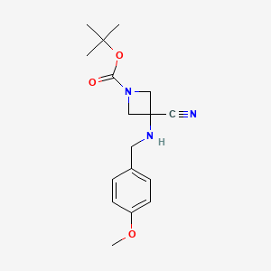 molecular formula C17H23N3O3 B8049930 Tert-butyl 3-cyano-3-((4-methoxybenzyl)amino)azetidine-1-carboxylate 