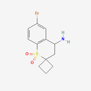 molecular formula C12H14BrNO2S B8050087 6-Bromo-1,1-dioxospiro[3,4-dihydrothiochromene-2,1'-cyclobutane]-4-amine 