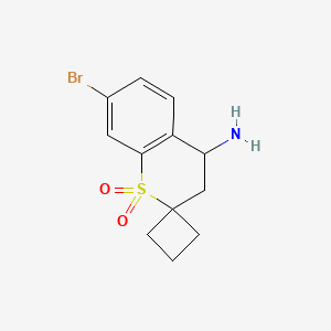molecular formula C12H14BrNO2S B8050099 7-Bromo-1,1-dioxospiro[3,4-dihydrothiochromene-2,1'-cyclobutane]-4-amine 