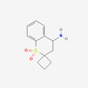 molecular formula C12H15NO2S B8050104 (+/-) 4-Amino-3,4-dihydro-1,1-dioxo-spiro[2H-1-benzothiopyran-2,1'-cyclobutane] 