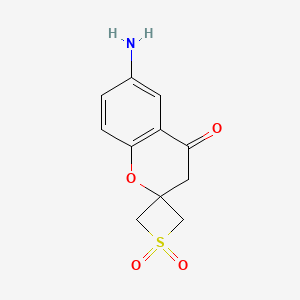 molecular formula C11H11NO4S B8050111 6-Aminospiro[chromane-2,3'-thietan]-4-one 1',1'-dioxide 