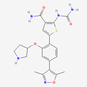 molecular formula C21H23N5O4S B8050297 2-(carbamoylamino)-5-[4-(3,5-dimethyl-1,2-oxazol-4-yl)-2-[(3S)-pyrrolidin-3-yl]oxyphenyl]thiophene-3 