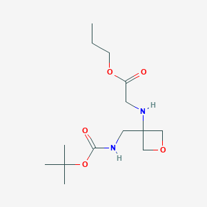 molecular formula C14H26N2O5 B8050509 2-[3-[(tert-Butoxycarbonylamino)methyl]oxetane-3-ylamino]acetic acid propyl ester 