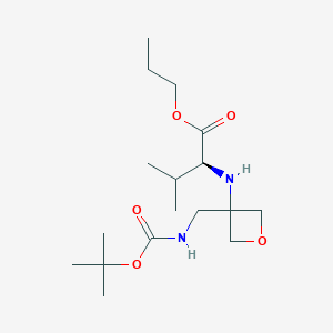 molecular formula C17H32N2O5 B8050515 (2S)-2-[3-[(tert-Butoxycarbonylamino)methyl]oxetane-3-ylamino]-3-methylbutyric acid propyl ester 
