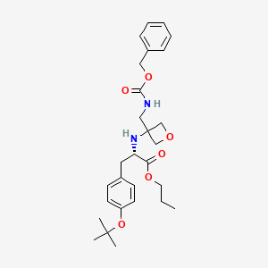 molecular formula C28H38N2O6 B8050535 (2S)-2-[3-[(Benzyloxycarbonylamino)methyl]oxetane-3-ylamino]-3-(4-tert-butoxyphenyl)propionic acid propyl ester 