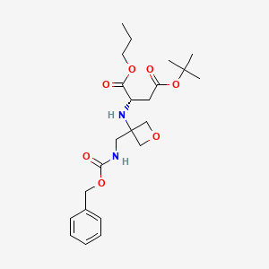molecular formula C23H34N2O7 B8050545 4-(tert-butyl) 1-propyl (3-((((benzyloxy)carbonyl)amino)methyl)oxetan-3-yl)-L-aspartate 